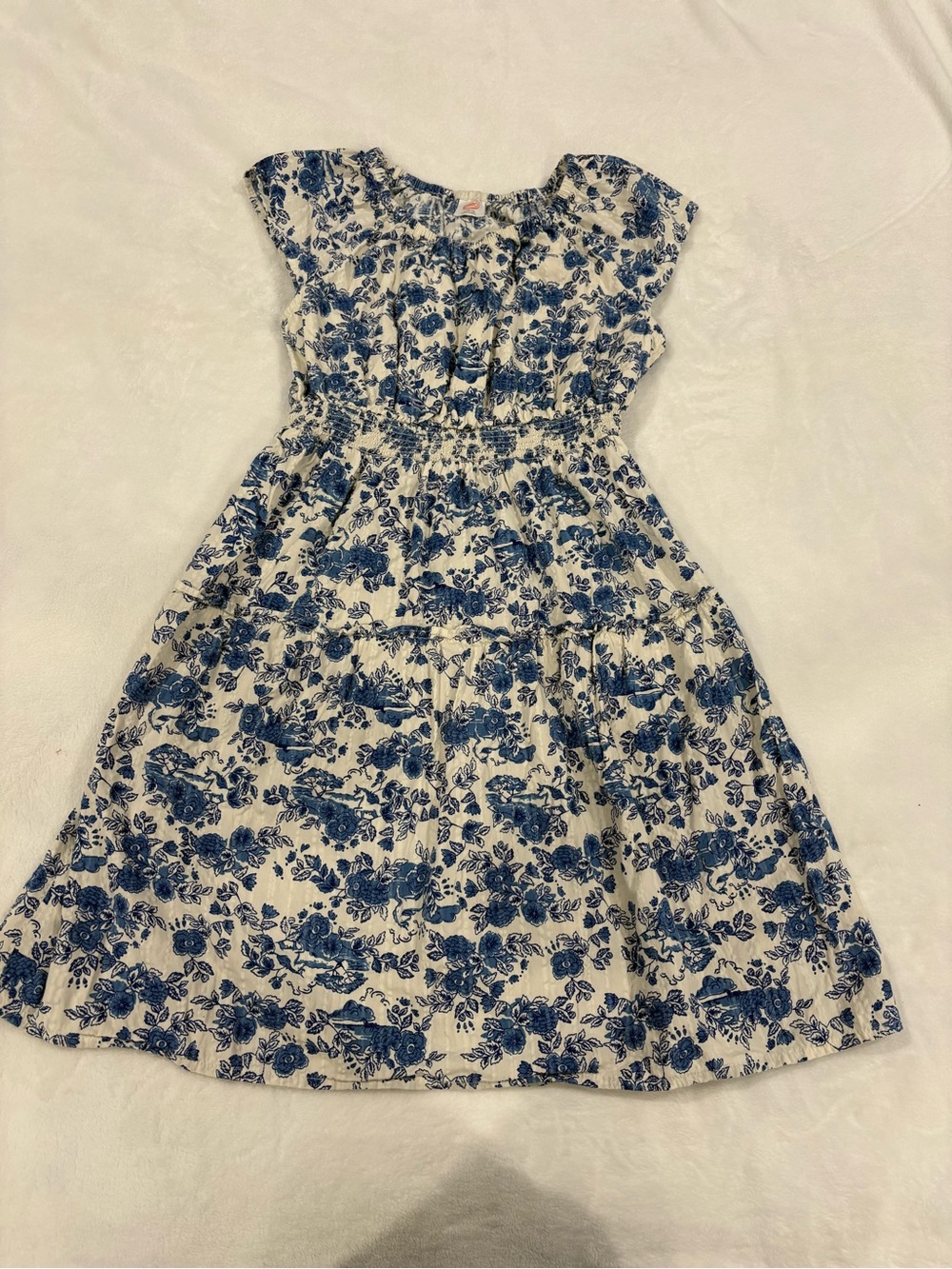 wonder nation Blue and Cream Floral Cotton Dress for Girls